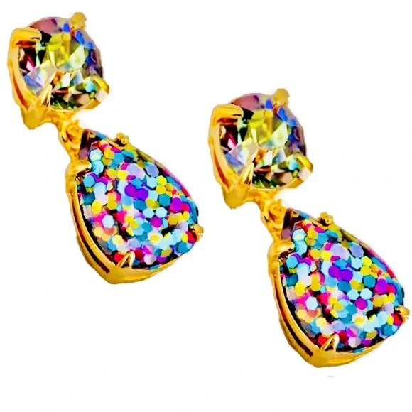 KATE SPADE NEW YORK ♠️ SHINE ON MULTI GLITTER TEARDROP EARRINGS - Picture 4 of 7